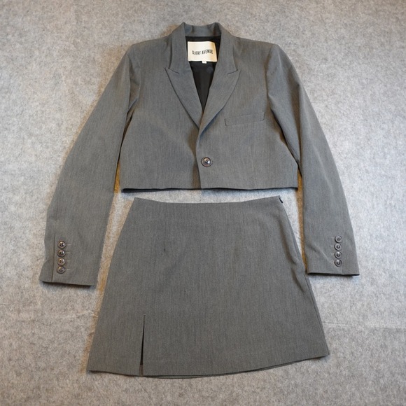 Djerf Avenue Dresses & Skirts - Djerf Avenue It Blazer Skirt Set Women Small Grey Cropped Jacket Mini Skirt